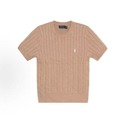 Ralph Lauren SS23 Solid-color Logo Embroidered Casual Knit Shirt - Standard Fit - Women's - Khaki Color