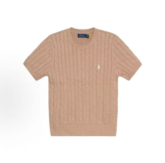 Ralph Lauren SS23 Solid-color Logo Embroidered Casual Knit Shirt - Standard Fit - Women's - Khaki Color