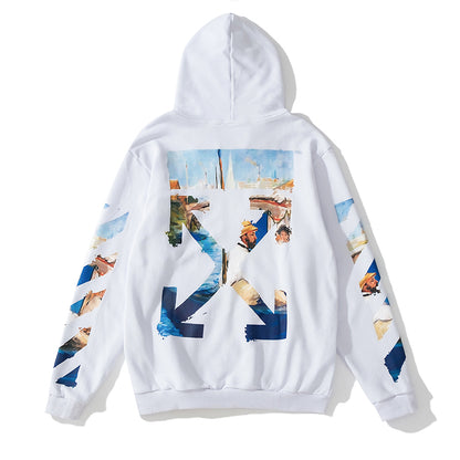 Off-White oil painting arrow zipper hooded cardigan sweatshirt white