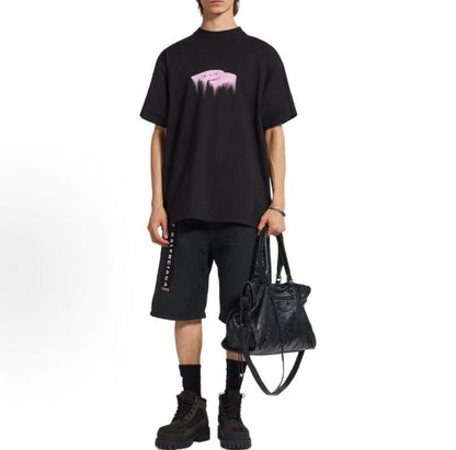 Balenciaga SS26 WET BRUSH Extra-large Round-neck Cotton Logo Short-Sleeve Printed Plain Knit Profile T-shirt Loose Fit Men's Style Black