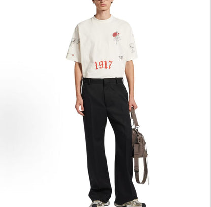 Balenciaga SS26 Tattoo Pattern Quick-Dry Knit Fabric Weathered Detail Round Neck T-Shirt Regular Fit Men's Style