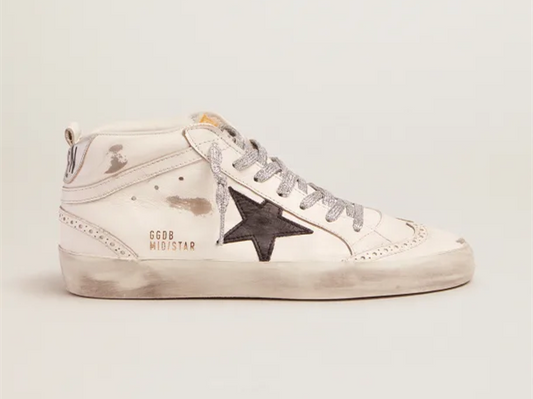 أحذية سنيكرز Mid-Star من GOLDEN GOOSE مع عروة كعب مصفحة وأربطة لامعة