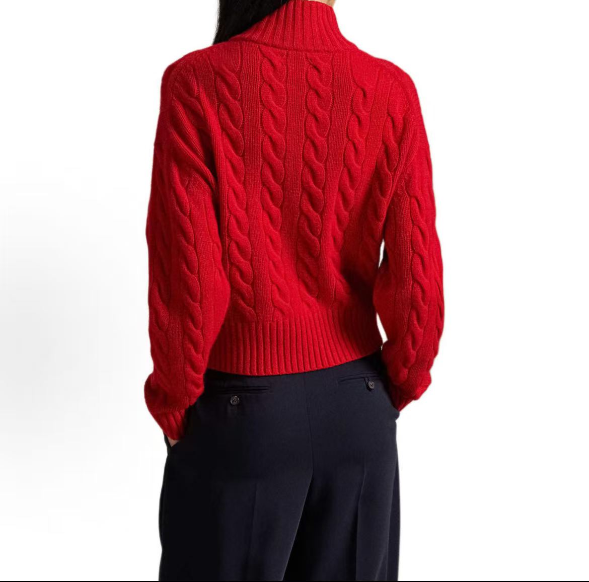 Ralph Lauren Autumn Half-Zip Long-Sleeved Pullover Sweater Standard Fit Women's Red