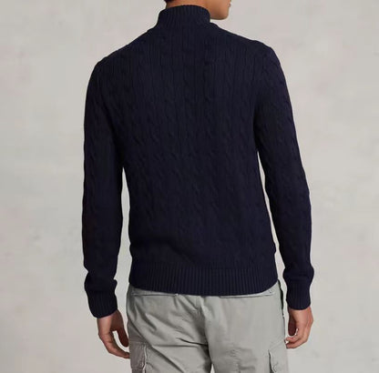 Polo Ralph Lauren SS22 solid color casual micro-label embroidered half-zip sweater men's navy blue
