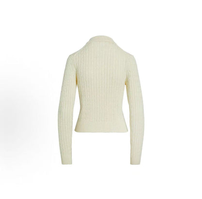 Ralph Lauren FW24 Little Horse Embroidered Logo Pattern Twisted Knitted Cotton Polo Neck Single-Button Long-Sleeved Button-Up Shirt Knit Top Slim Fit Women's Style