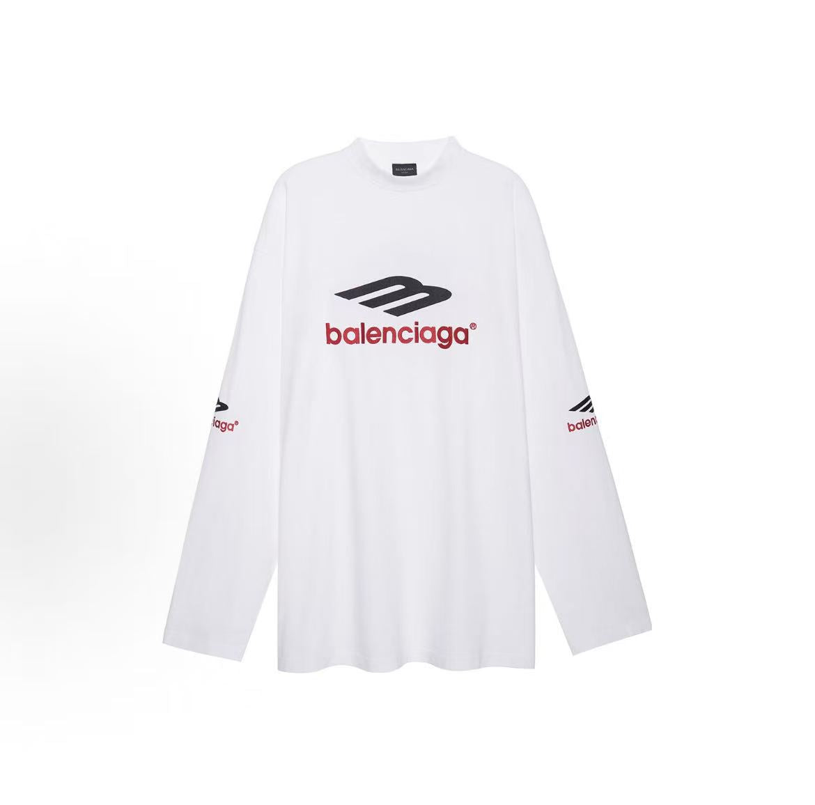 Balenciaga FW23 Letter Patterned Round-neck Long-sleeved T-shirt in Loose Fit for Men in White