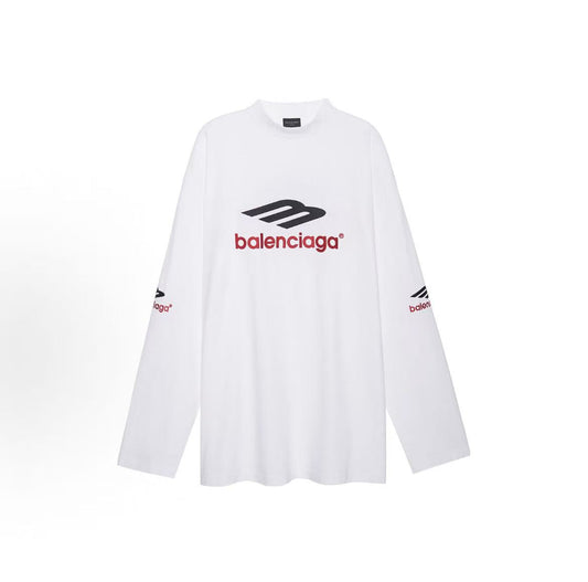 Balenciaga FW23 Letter Patterned Round-neck Long-sleeved T-shirt in Loose Fit for Men in White