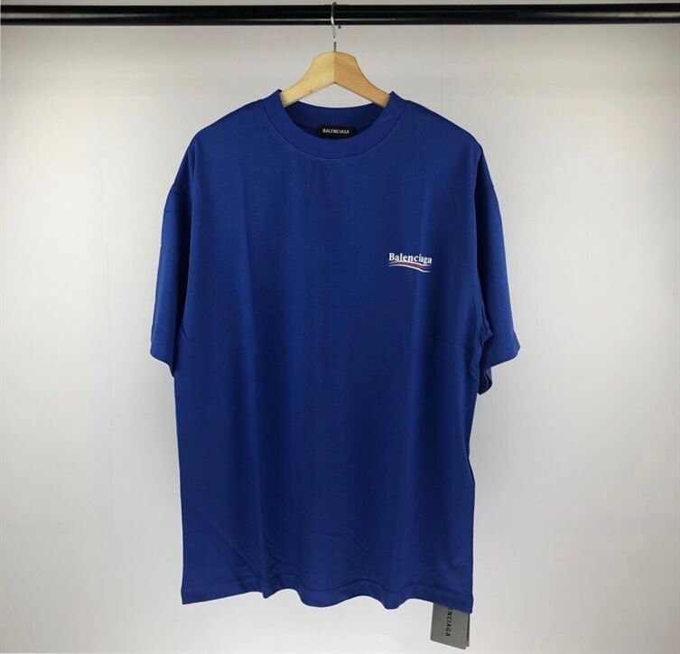 BALENCIAGA MEN’S POLITICAL CAMPAIGN T-SHIRT LARGE FIT IN PACIFIC BLUE – BAS003