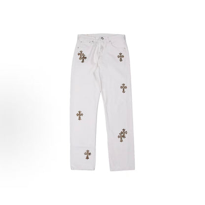 Chrome Hearts x Levi's leopard print cross patch button mid waist jeans for both men and women