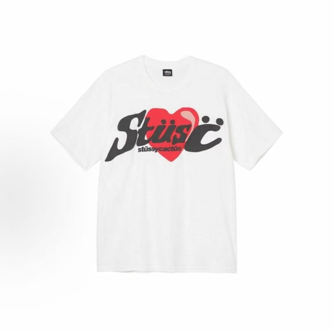 Stussy × cpfm Casual Fashion Heart Print Letter Loose Comfortable Versatile T-Shirt, Unisex, White