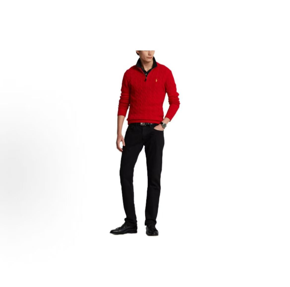 Ralph Lauren Small Spur Embroidered Logo Pattern Wool Blend Plaid Knitted Half-Buttoned Long-Sleeved Pullover Hoodie Sweater Standard Fit Men's Style