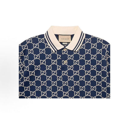 GUCCI Lido Printed Design Short-Sleeved Polo Shirt for Men - Blue