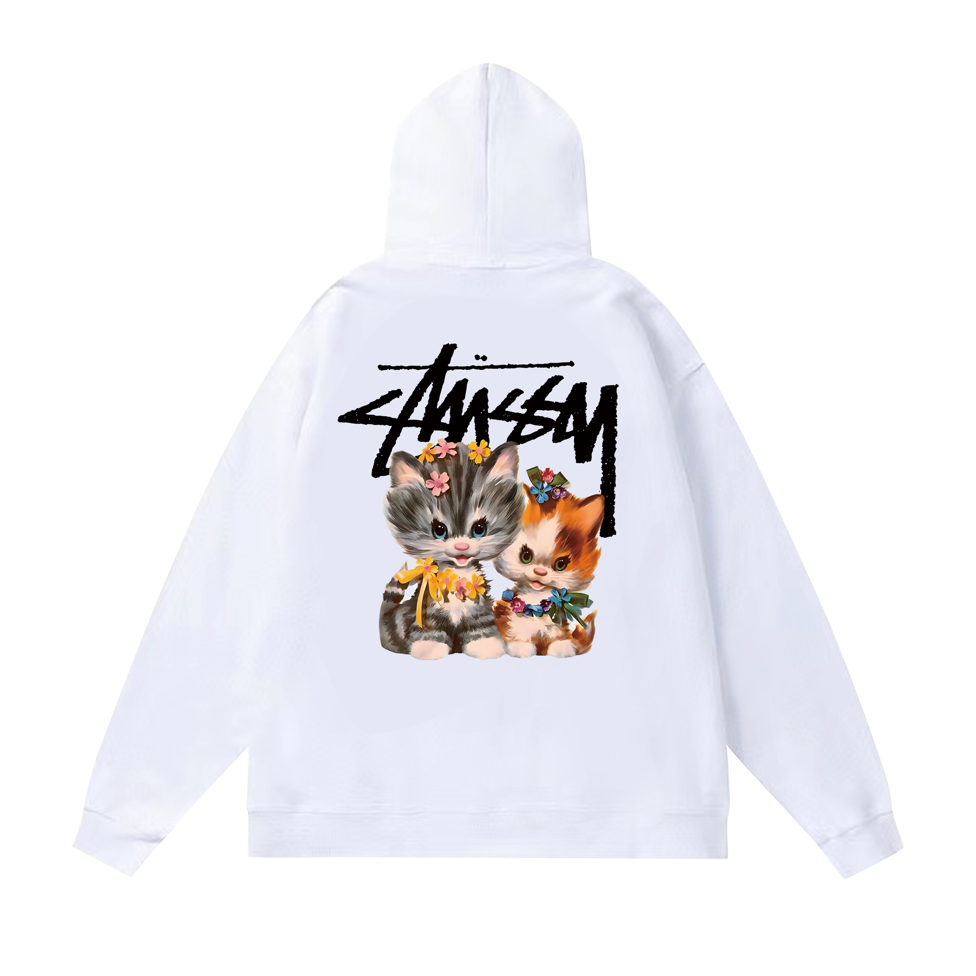 STUSSY CAT PRINT HOODIE WHITE