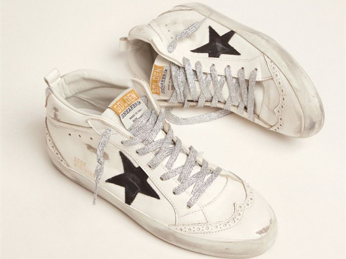أحذية سنيكرز Mid-Star من GOLDEN GOOSE مع عروة كعب مصفحة وأربطة لامعة