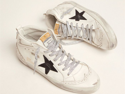 أحذية سنيكرز Mid-Star من GOLDEN GOOSE مع عروة كعب مصفحة وأربطة لامعة