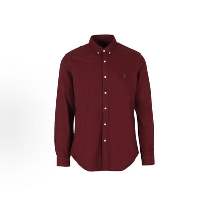 Ralph Lauren FW23 Little Horse Embroidery Logo Solid-color Long-sleeved Button-front Shirt Messy Hair Men's Style Red