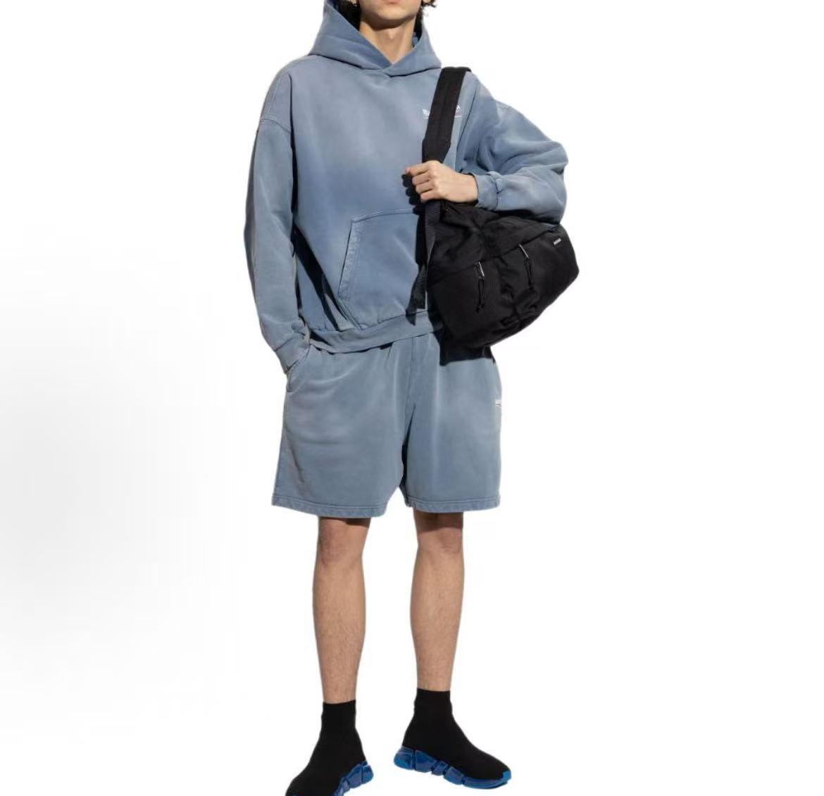 Balenciaga FW24 Long-sleeved Shirt with Pockets and Straight Bottom, Regular Fit, Men's Style, Blue Color