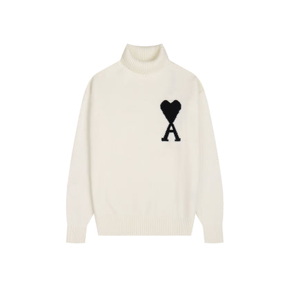 AMI Big Logo Turtleneck Sweater Cream