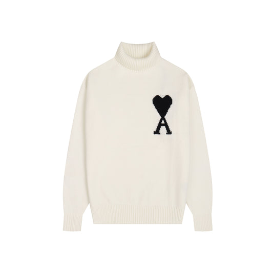 AMI Big Logo Turtleneck Sweater Cream