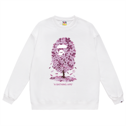 A Bathing Ape Purple Cherry Tree Logo Print Hoodie White
