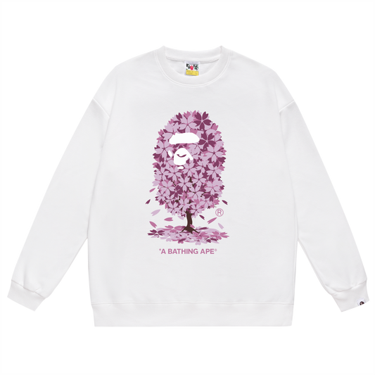 A Bathing Ape Purple Cherry Tree Logo Print Hoodie White