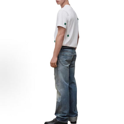 DIOR (Dior) SS26 Summer Collection - Cotton Loose Ribbed Round-neck T-shirt with Four-Leaf Clover Embroidery Pattern for Men