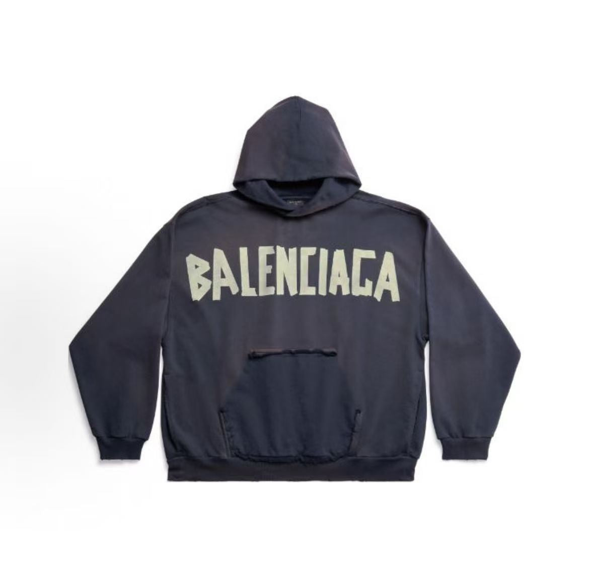 Balenciaga SS24 Logo letter print hooded pullover in loose fit, same style for both men and women, in dark blue color.