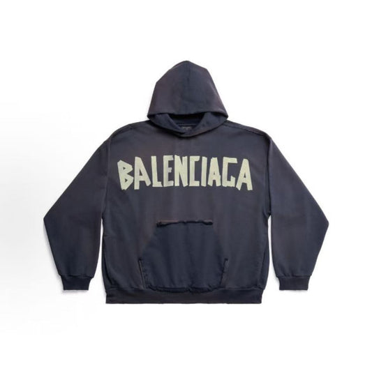 Balenciaga SS24 Logo letter print hooded pullover in loose fit, same style for both men and women, in dark blue color.