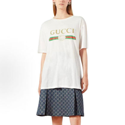 GUCCI Logo Letter Print Short Sleeve T-Shirt for Women, White