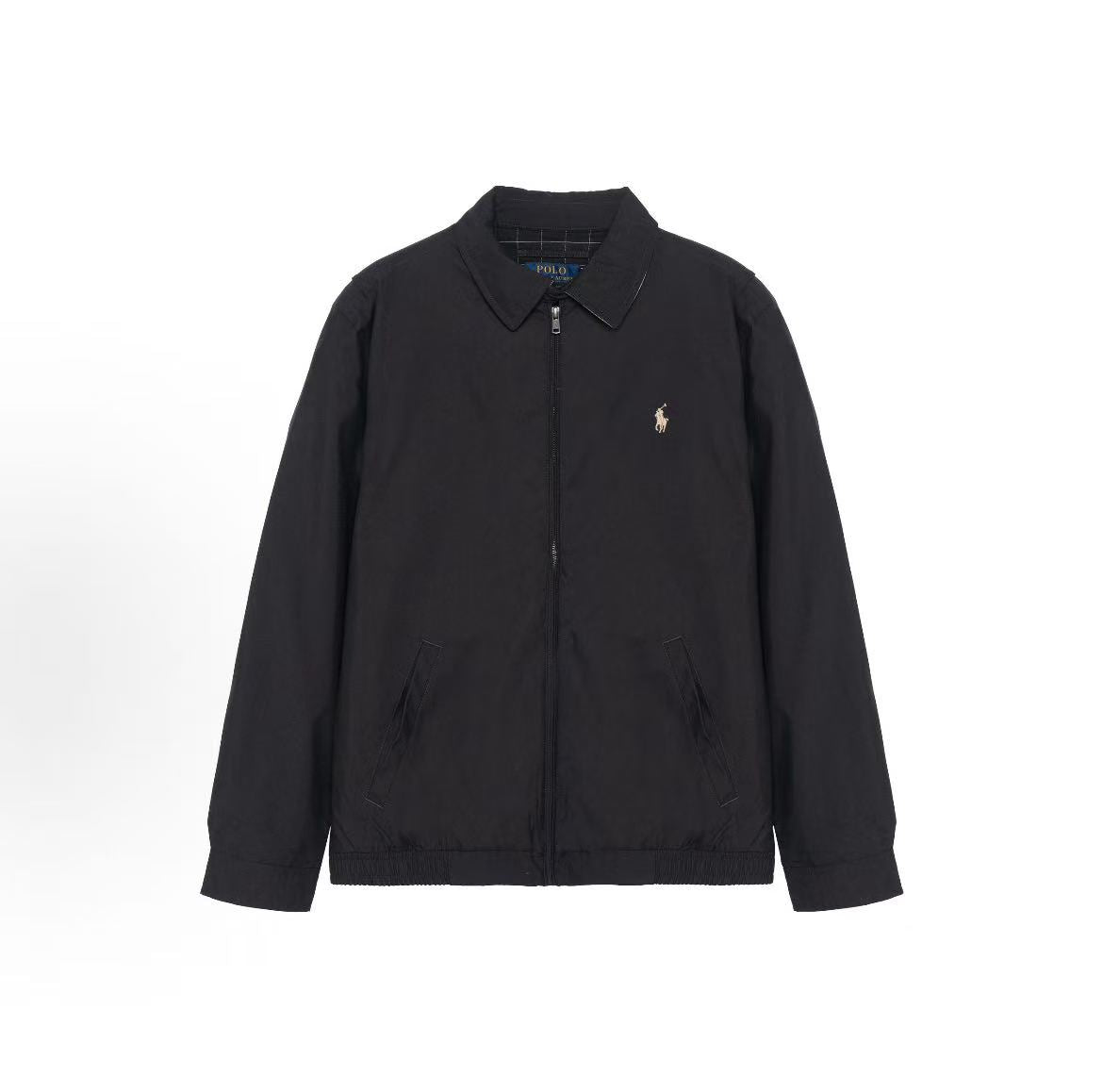 Ralph Lauren Solid Color Buttoned Zip-Up Jacket Coat - Classic Style - Men's - Black