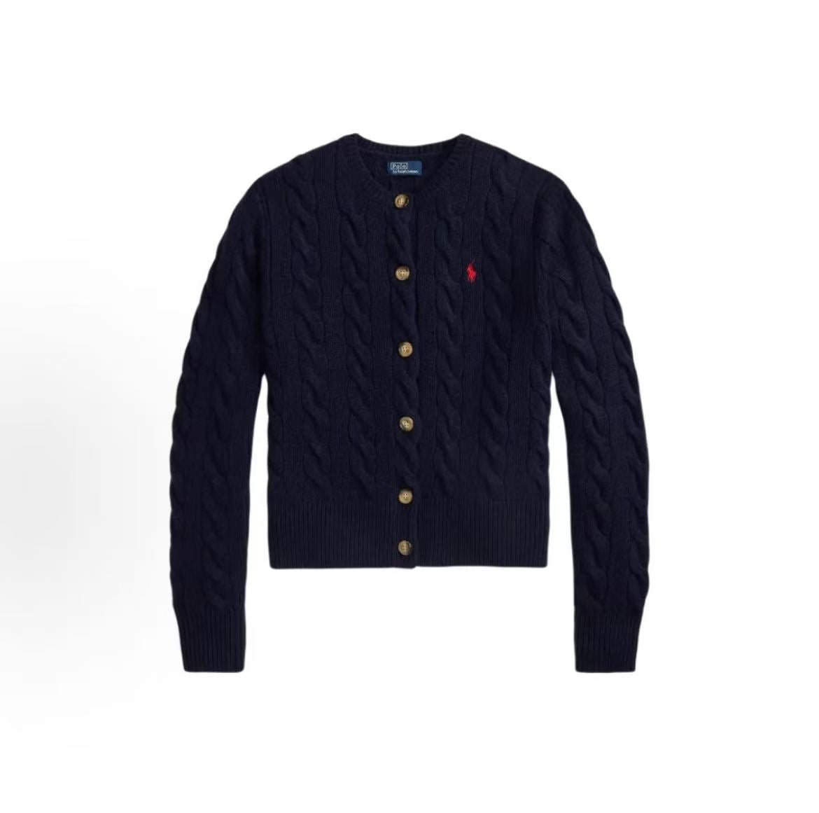 Ralph Lauren FW25 Striped Knitted Cable-knit Buttoned Long-Sleeved Sweater - Slim Fit Women's Style