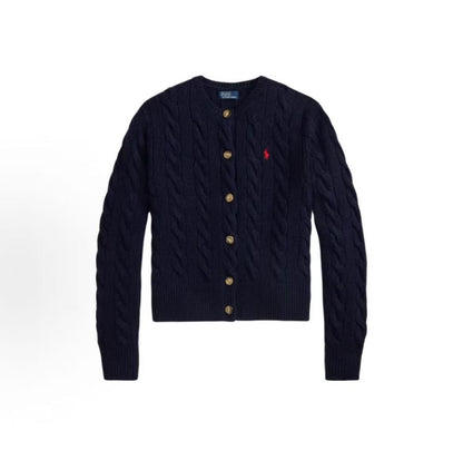 Ralph Lauren FW25 Striped Knitted Cable-knit Buttoned Long-Sleeved Sweater - Slim Fit Women's Style