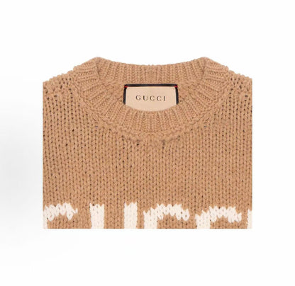 GUCCI Gucci Letter Embroidery Round-neck Long-sleeved Knit Shirt for Men Brown