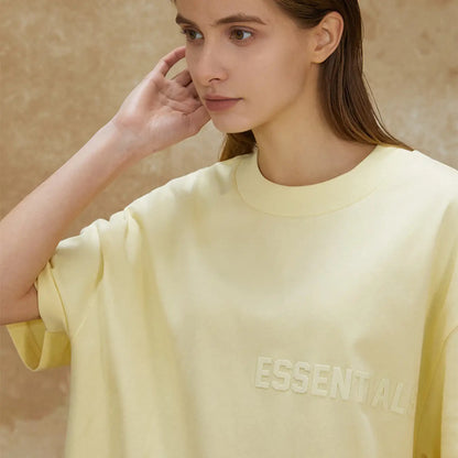 FOG FEAR OF GOD 22 ESSENTIALS double line single row flocking loose T-shirt cream yellow