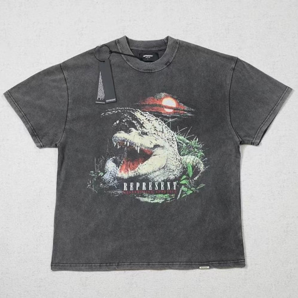 REPRESENT  CROCODILE PRINT TEE BLACK