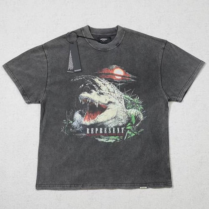REPRESENT  CROCODILE PRINT TEE BLACK