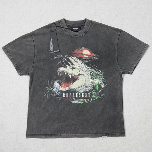 REPRESENT  CROCODILE PRINT TEE BLACK