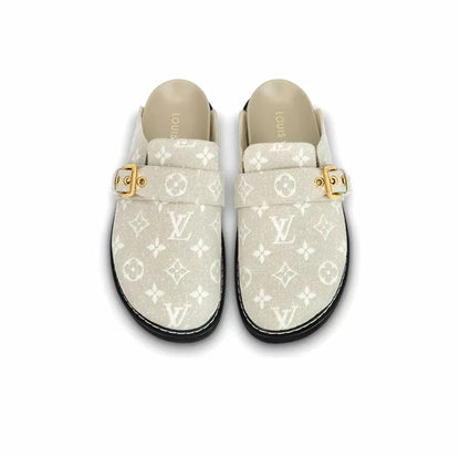 LOUIS VUITTON Cosy Comfort Denim flat top slippers women's gray