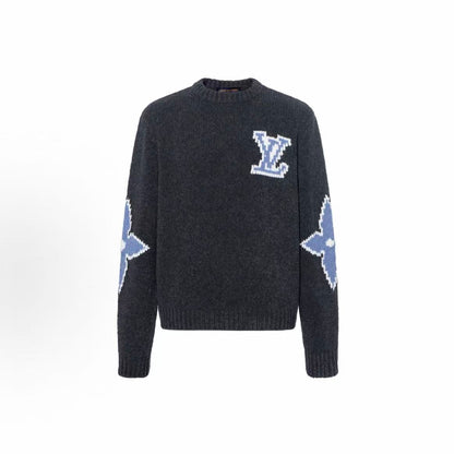LOUIS VUITTON SKI Winter 24 Collection Solid Color Letter Print Round-neck Long-sleeve Sweater for Men, Dark Gray