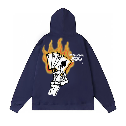 STUSSY POKER PRINT HOODIE NAVY