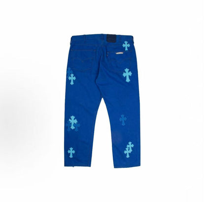Chrome Hearts SS23 Cross-Button Midriff Cone-shaped Denim Pants for Men - Blue