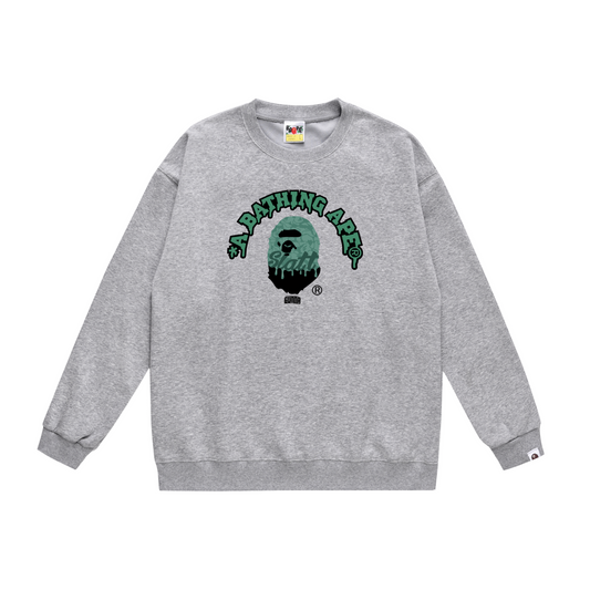 A Bathing Ape Logo Print Hoodie Grey