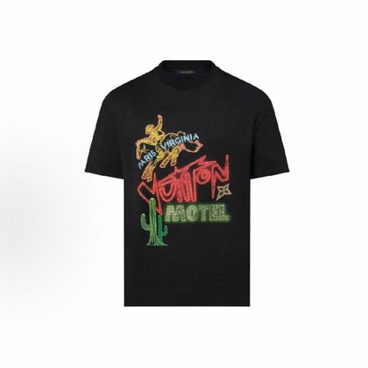 LOUIS VUITTON FW24 Letter Pattern Printed Round-neck Pullover Short-Sleeve T-shirt for Men - Black
