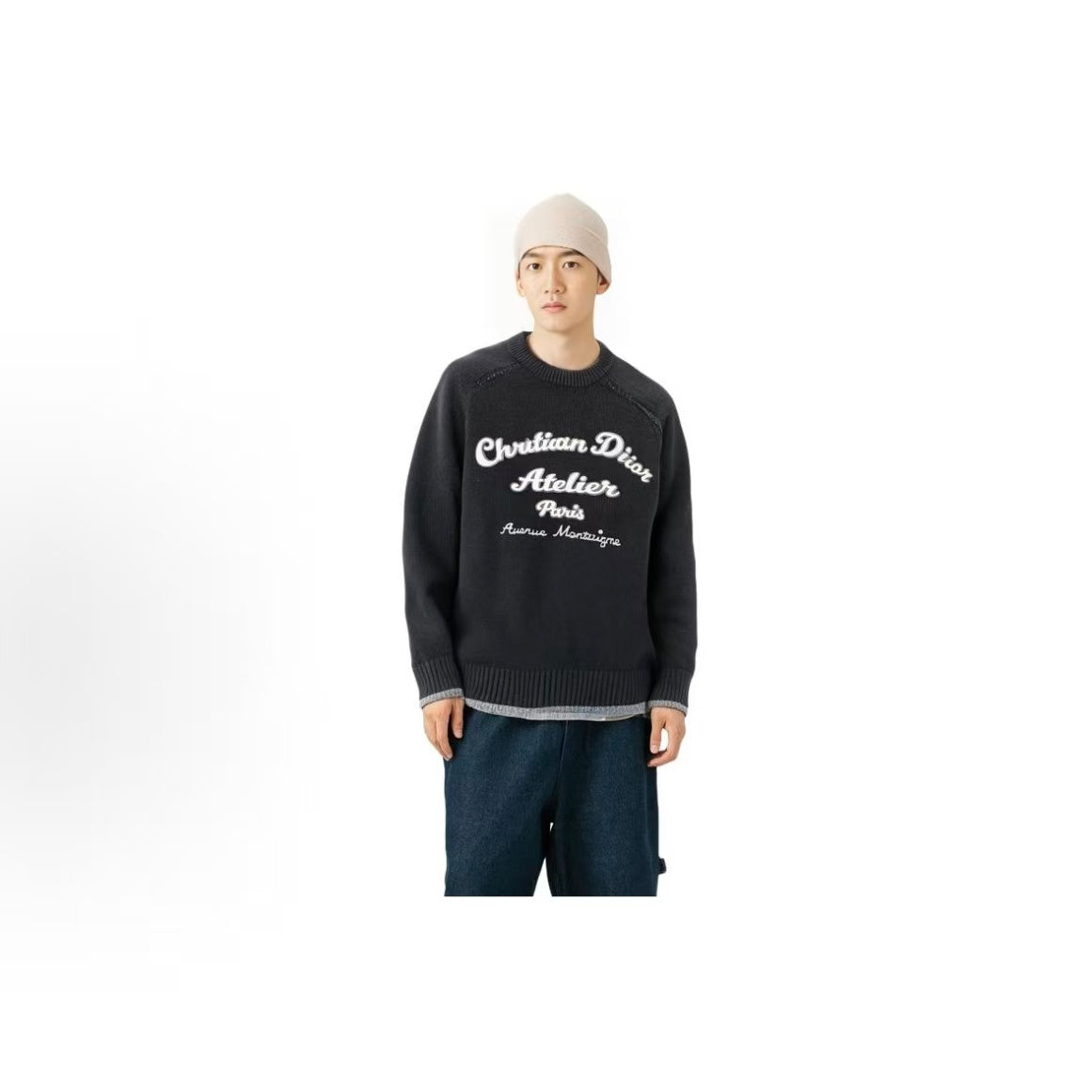 DIOR (Dior) - FallWinter 2022 - Letter Logo Embroidered Wool Long-Sleeve Sweater for Men - Black