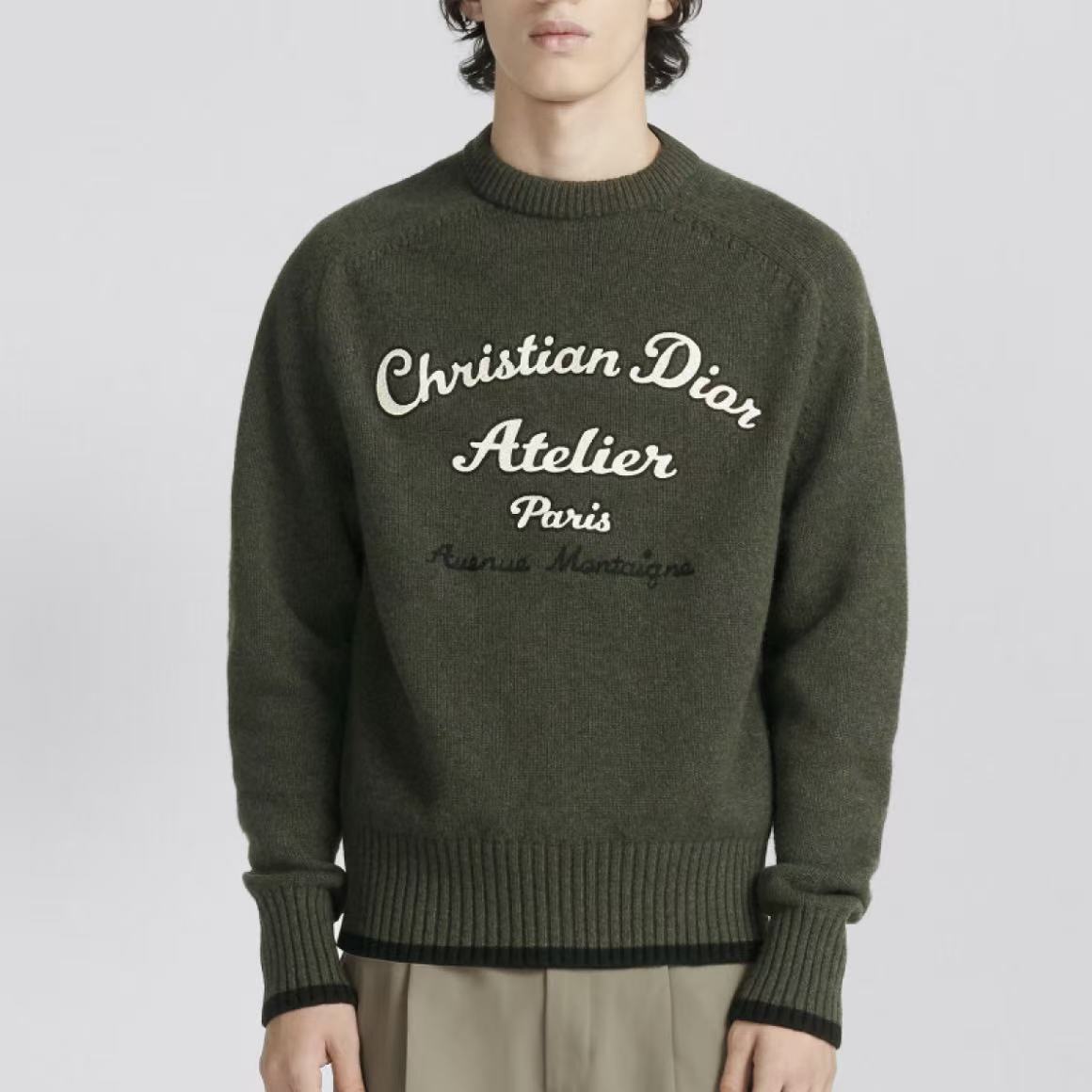 DIOR (Dior) - FallWinter 2022 - Letter Logo Embroidered Wool Long-Sleeve Sweater for Men - Black