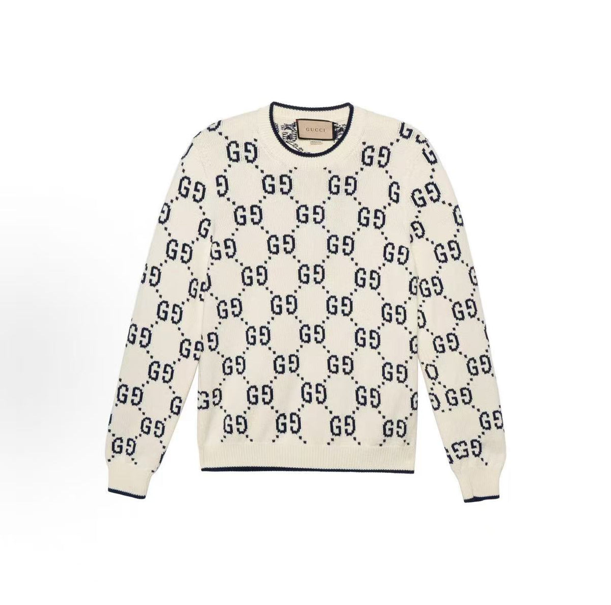 GUCCI 2022 Spring Collection Logo-Print Pullover Round-neck Long-sleeve Sweater for Men in White