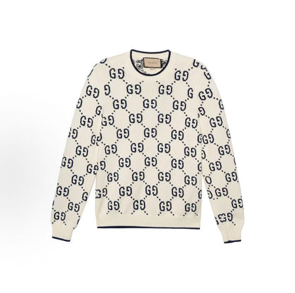 GUCCI 2022 Spring Collection Logo-Print Pullover Round-neck Long-sleeve Sweater for Men in White