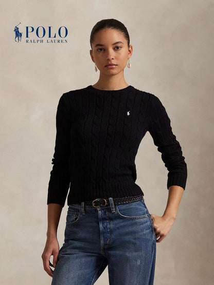 Ralph Lauren Knitted Cotton Round-neck Long-sleeved Sweater - Slim Fit Women's Style