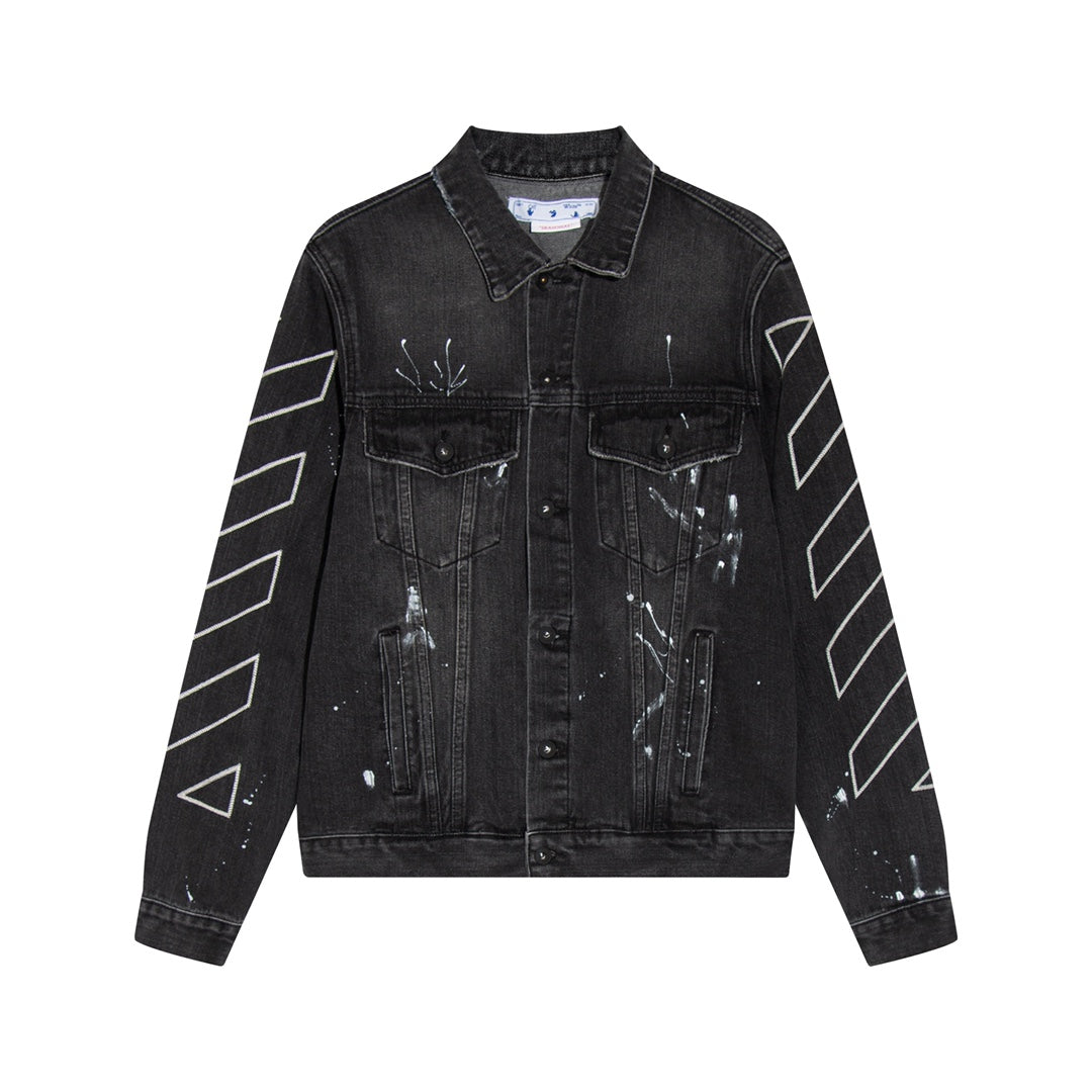 Off-White Diagonal Outline Paint Slim Fit Denim Jacket