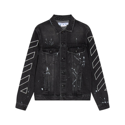 Off-White Diagonal Outline Paint Slim Fit Denim Jacket